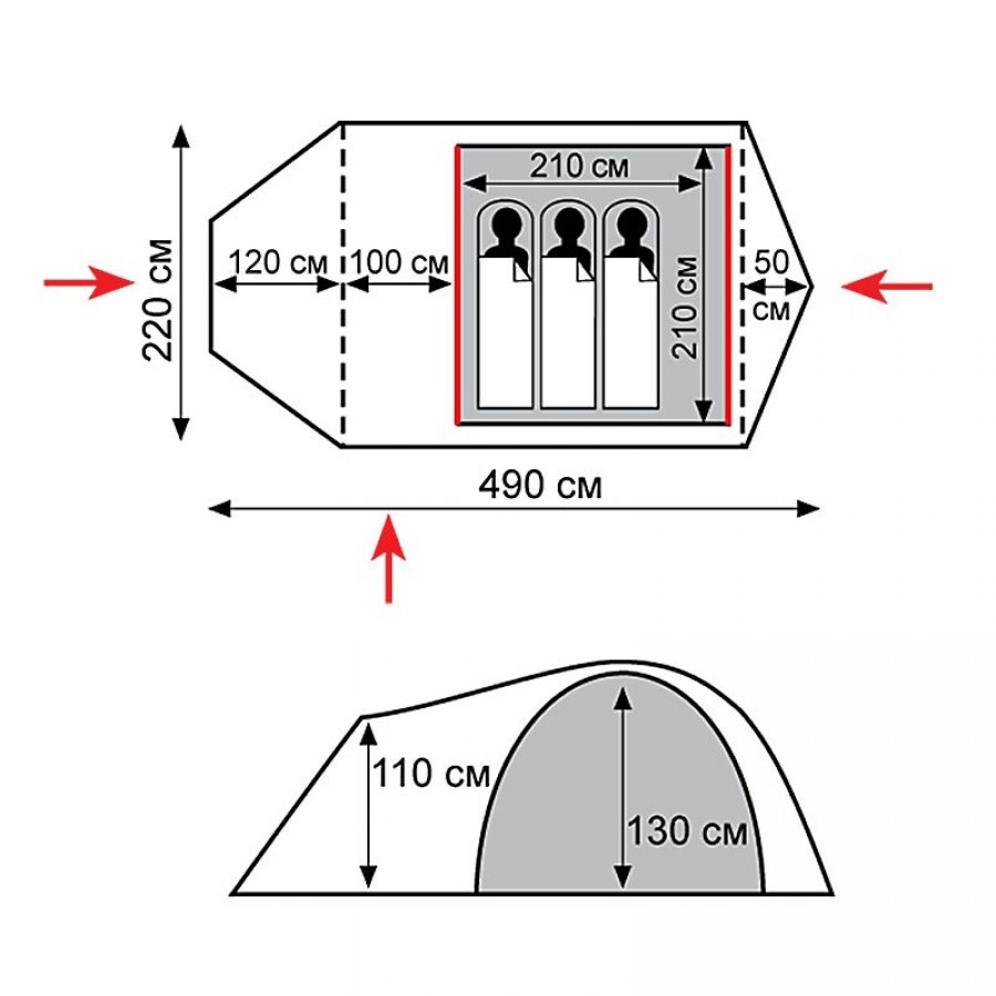 Экспедиционная палатка Tramp Cave 3 (V2) (Зеленый), TRT-21-green