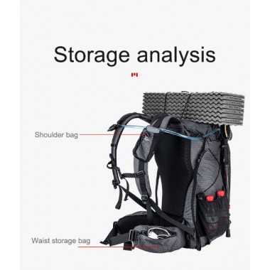 Рюкзак туристический NATUREHIKE Rock, 60L+5L, 26х18х67см, черный