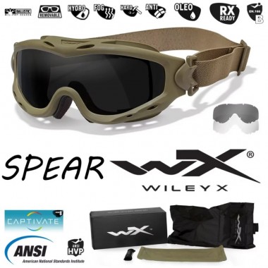 Маска защитная Wiley X WX Spear, clear+grey, tan frame
