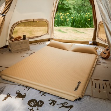 Коврик самонадувной NATUREHIKE D01, с подушкой, кремовый