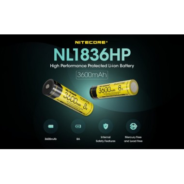 Аккумулятор NITECORE с защитой NL1836HP (18650 3.6v 3600mAh Li-ion 3.6v 8A)