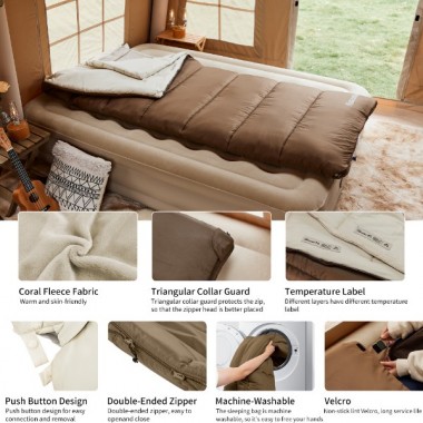 Спальный мешок NATUREHIKE Thermal Cotton, трехслойный, 90х210см, коричневый