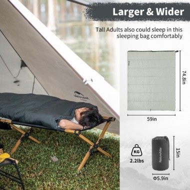 Спальный мешок NATUREHIKE F150 Envelop Cotton, 75х190см (голубой/зеленый/серый)