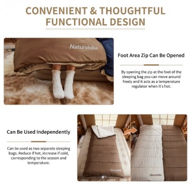 Спальный мешок NATUREHIKE Thermal Cotton, трехслойный, 90х210см, коричневый